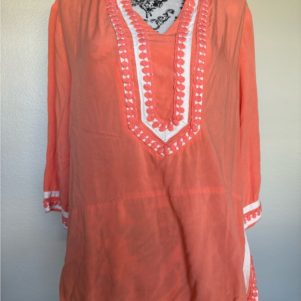 Coral Embroidered Women's Tunic - Picture 2 of 5